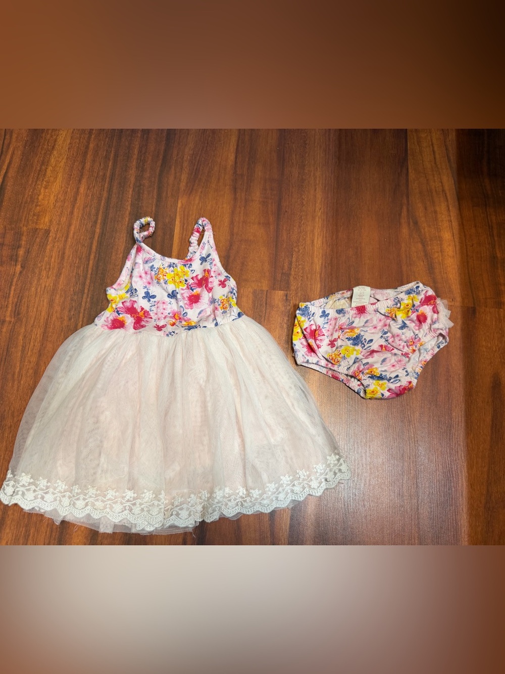 Toddler Floral Tulle Dress with Matching Bloomers - Pink